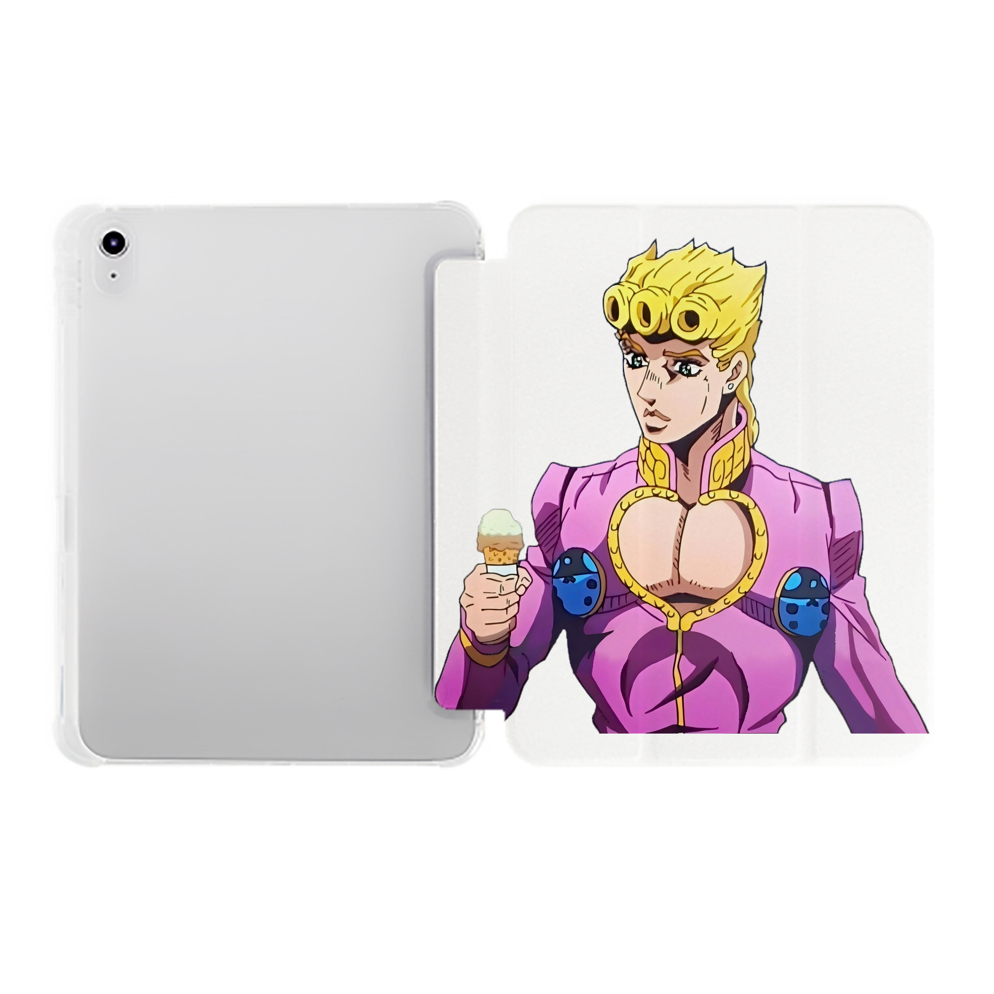 （画像用） ジョジョの奇妙な冒険 ジョルノ?ジョバァーナ JoJo's Bizarre Adventure Giorno Giovanna IPad ケース ペン収納付き 三つ折りスタンド PUレザー×シリコン 対応機種9.5/10.5/10.9インチ